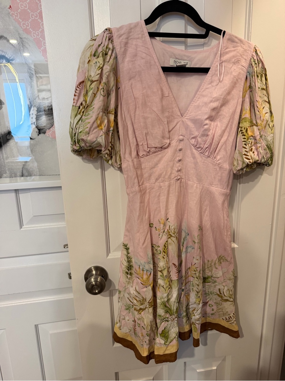 Rachel Zoe Pink Floral Puff Sleeve Mini Dress